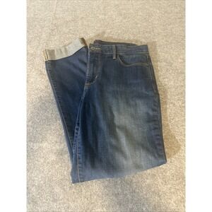 NYDJ Jeans Size 10 Sylvia Relaxed Boyfriend Cuffed Blue Denim Stretch USA Made